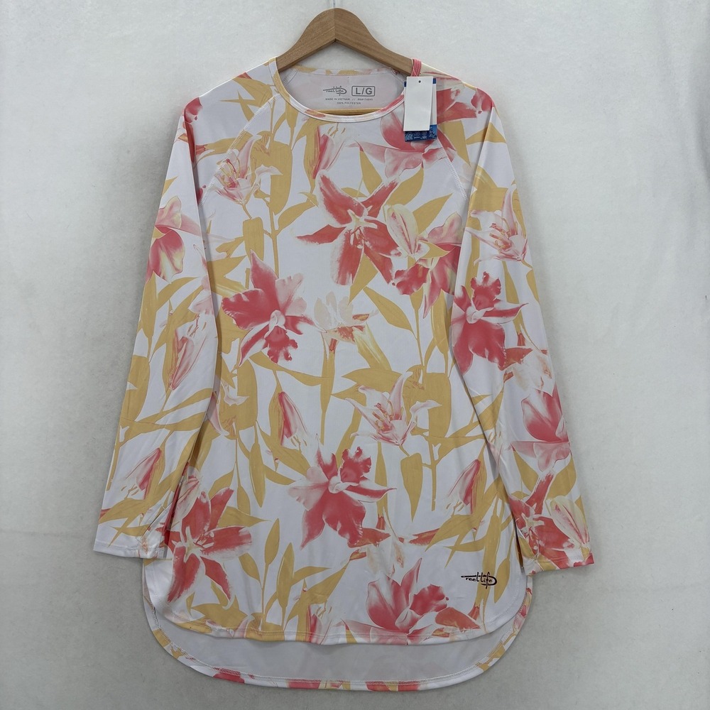 Reel Life Jax Beach Cover Up Shirt Womens Large Multicolor Floral UPF 50+ NWT